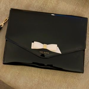 Ted Baker black patent bow clutch